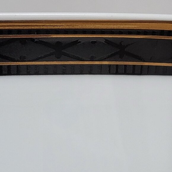 Christopher Stuart Black Dress Gold Black Rim Round White Serving Bowl 8 in - Picture 5 of 10